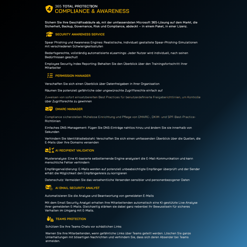 Hornetsecurity 365 Total Protection Plan 4 = COMPLIANCE & AWARENESS